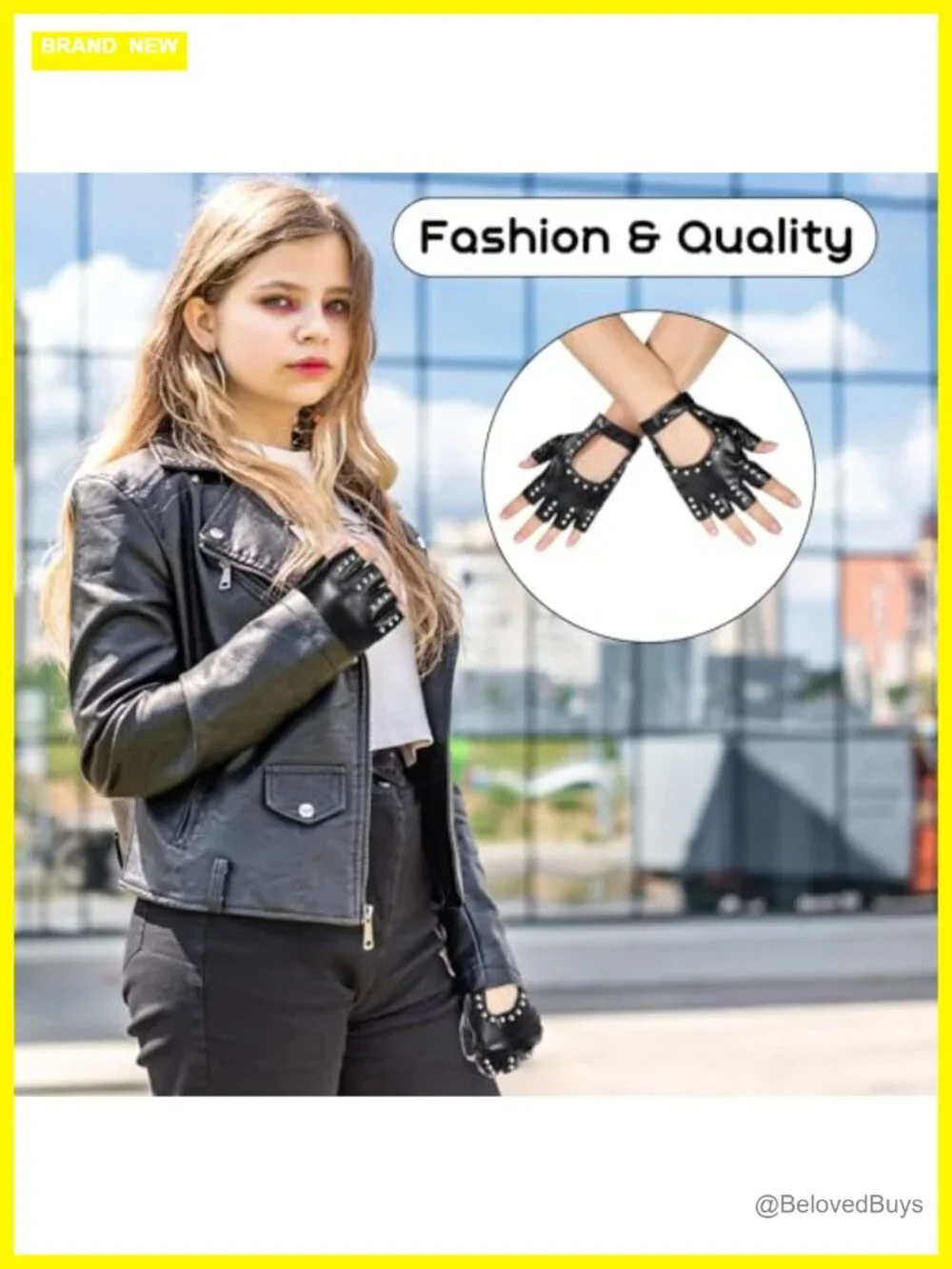 PU Faux Leather Fingerless Gloves with Rivets | Punky Motorcycle Driving Gloves